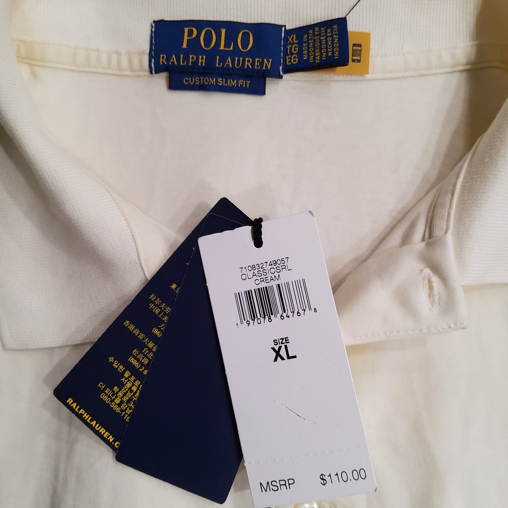 POLO Ralph Lauren Cream Custom Slim Fit Polo Shirt Size XL - Picture 2 of 12